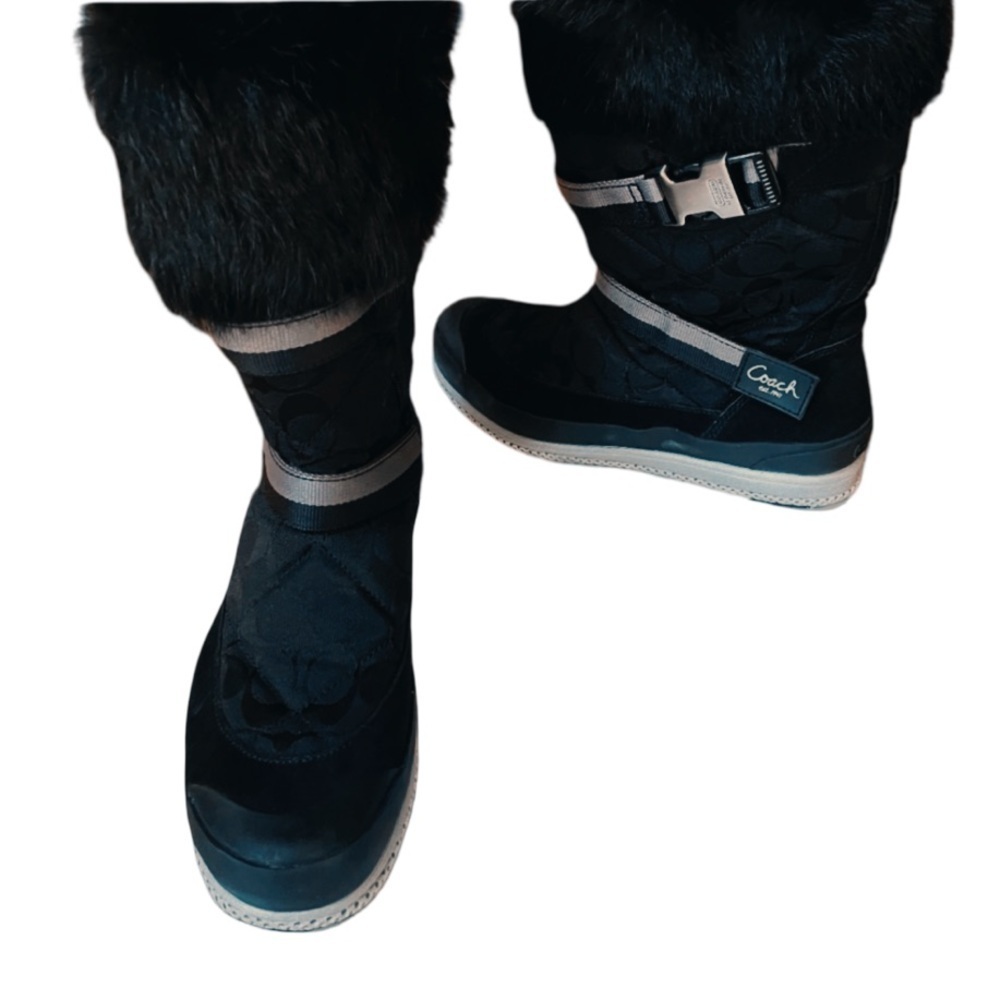 Coach Mariette Rabbit Fur Suede Silver Straps & Bottom Snow Boots WMNS Sz 5 NWOB - Picture 11 of 11